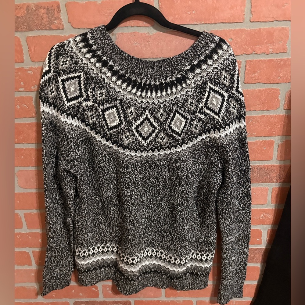 Black, Silver & White  Fair Isle Sweater- XL